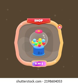 Pop Up Window Shop Candy Jar Banner For Games In Orange Wooden Glamour Style Cute Colorful Cartoon Vector Design