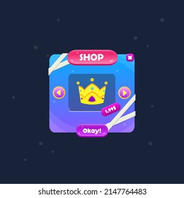 Pop Up Window Shop Crown Price With Header Button  Bandage Blue Purple Cute Cartoon  Colorful Game UI Vector Design