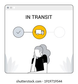 Pop up window with woman for waiting for order and transit progress info.