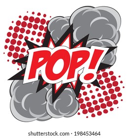 POP! wording in comic speech bubble in pop art style on burst background