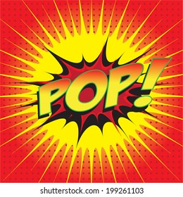 POP! wording speech bubble in pop art style on burst and haft tone background, cartoon background