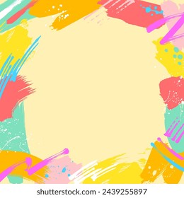 Pop yellow square frame background painted with colorful paint