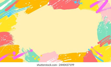 Pop yellow wide frame background painted with colorful paint