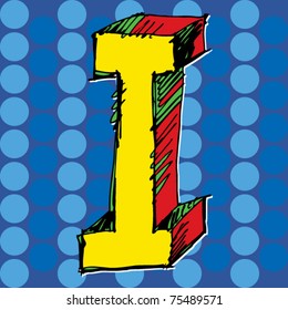 pop-art alphabet, hand drawn letter I