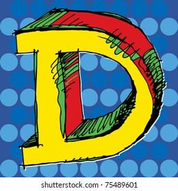 pop-art alphabet, hand drawn letter D