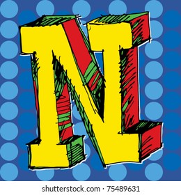 pop-art alphabet, hand drawn letter N