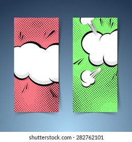 Pop-art banner collection with explosion cloud. Vector illustration