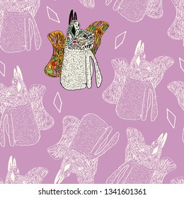 Pop-art butterfly dogs illustrated, seamless pattern. Pastel pattern for fabrics, children, wall hangings, gift wrapping, stationery, and interior design. For more, please visit www.danmaridesign.com.