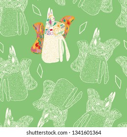 Pop-art butterfly dogs illustrated, seamless pattern. Pastel pattern for fabrics, children, wall hangings, gift wrapping, stationery, and interior design. For more, please visit www.danmaridesign.com.