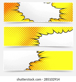 Pop-art comic book style yellow header set. Vector illustration