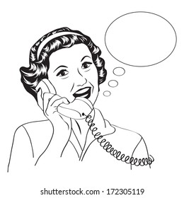 Popart Comic Retro Woman Talking By Phone, Vector Illustration