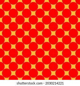 Pop-art, comic yellow and red dotted, circles seamlessly repeatable pattern. Pointillist, pointillism and stipple, stippling 1950s, 1960s retro art illustration