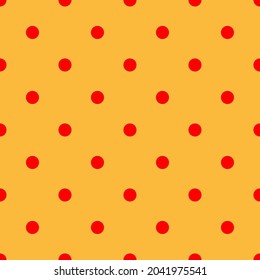 Pop-Art, Comic Gelb und Rot gepunktet, zirkuliert nahtlos wiederholbares Muster. Pointillist, Pointillismus und Stippel, erstickend in den 50er Jahren, Retro-Kunstgrafik der 60er Jahre