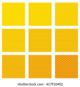 Pop-art, dotted background, pattern set. Duotone seamlessly repeatable patterns. Set of version with different size of dots