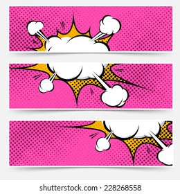 Pop-art explosion steam bang web banners - comics. Vector illustration