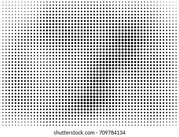 Pop-art Halftone Background. Gradient Black and White Overlay. Fade Backdrop. Dotted Points Pattern. Vector illustration
