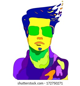 Pop-art portrait of a fashion guy in sunglasses
