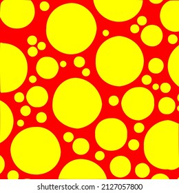 Pop-art random polka dots, circles pattern. Red and yellow, duotone pointillist background, pattern, texture with slightly distorted circles