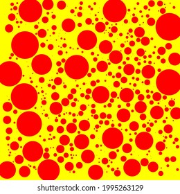 Popart rot und gelb, duotone zufällige Punkte, Kreise. Gepunktetes Vektorelement, Muster