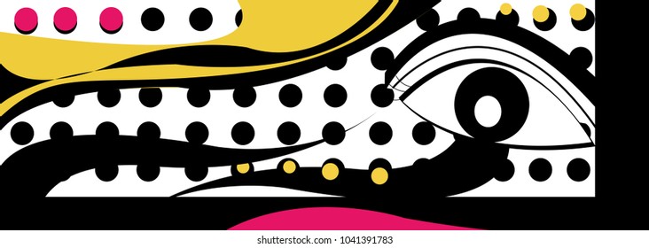 PopArt stare eye with curve line dots halftone andy warhol style vector