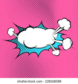 Pop-art steam explosion boom speech cloud bubble. Vector illustration