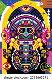 popart style aztec mayan mexican vector design for poster