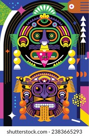 diseño de vectores mexicano azteca maya estilo popart para afiche