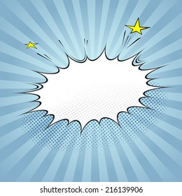 Pop-art style speech bubble over blue background. Vector illustration