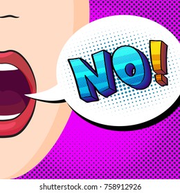 pop-art style vector illustration, beautiful mouth talking word No