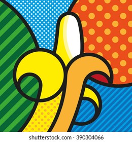 Pop-art vector Banana. Sweet Overripe Banana. Fruits. Garden. Pop-art modern illustration. Cartoon yellow bananas.