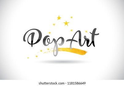 PopArt Word Text with Golden Stars Trail and Handwritten Curved Font Vector Illustration.