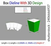 Popcon Box  L1=2, L2=2.5, W1=2, W2=2.5, H=3 inch Dieline Template With 3d Design Editable Vector File