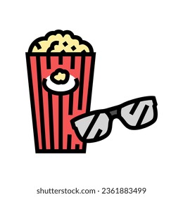 popcorn 3d cinema glasses color icon vector. popcorn 3d cinema glasses sign. isolated symbol illustration