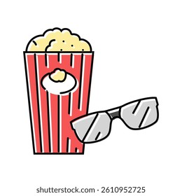 popcorn 3d cinema glasses color icon vector. popcorn 3d cinema glasses sign. isolated symbol illustration