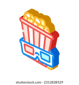 popcorn 3d cinema glasses isometric icon vector. popcorn 3d cinema glasses sign. isolated symbol illustration