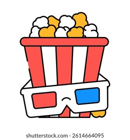 popcorn 3d cinema glasses line icon vector. popcorn 3d cinema glasses sign. isolated symbol illustration