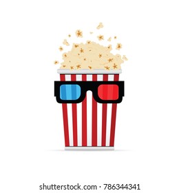 popcorn with 3D movie glasses art illustration