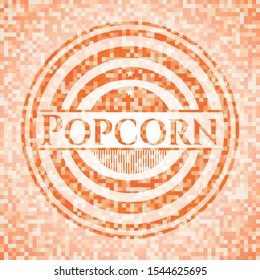 Popcorn abstract orange mosaic emblem with background