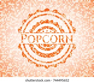 Popcorn abstract orange mosaic emblem with background