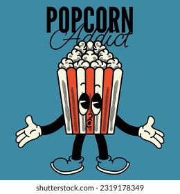 Addicto De Popcorn Con Diseño De Caracteres De Popcorn Groovy