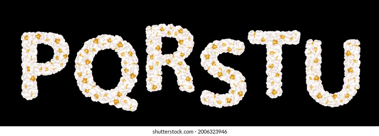 Popcorn alphabet. Part 4. Set of vector illustrations