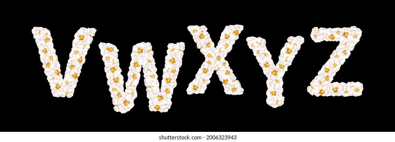 Popcorn alphabet. Part 5. Set of vector illustrations
