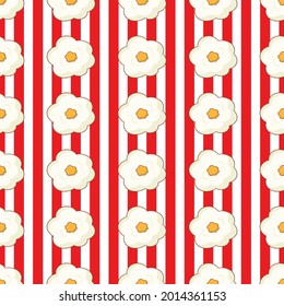 Popcorn background with red and white stripes. Seamless and repeating pattern. Editable objects in the template. Vector illustration.