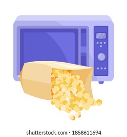 Popcorn in a bag before the microwave. Vector flat illustration.