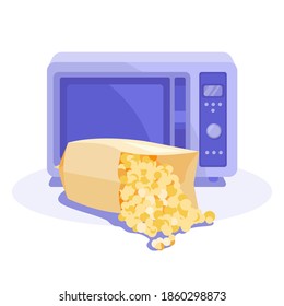 Popcorn in a bag before the microwave. Vector flat illustration.