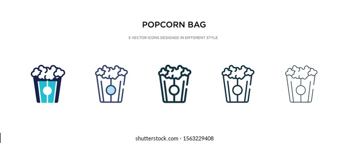popcorn bag icon in different style vector illustration. two colored and black popcorn bag vector icons designed in filled, outline, line and stroke style can be used for web, mobile, ui
