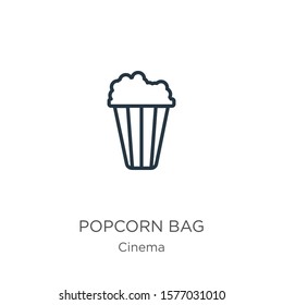 Popcorn bag icon. Thin linear popcorn bag outline icon isolated on white background from cinema collection. Line vector sign, symbol for web and mobile