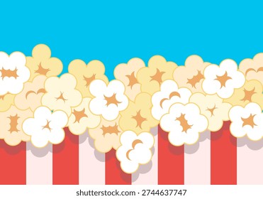 Popcorn. Bag of popcorn. Popcorn with stripped box vector background. Sweetcorn. Striped paper box with popcorn. Vector illustration