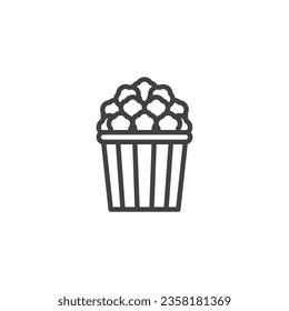 Icono de la línea de canasta de palomitas. signo de estilo lineal para concepto móvil y diseño web. Icono del vector de contorno de caja de palomitas. Símbolo, ilustración del logotipo. Gráficos vectoriales
