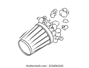 Popcorn basket sketch. Cinema pop corn in doodle style. Vector illustration isolated on white background